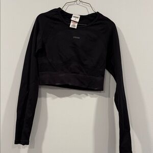 Gymshark Black Cropped Long Sleeve Performance Top